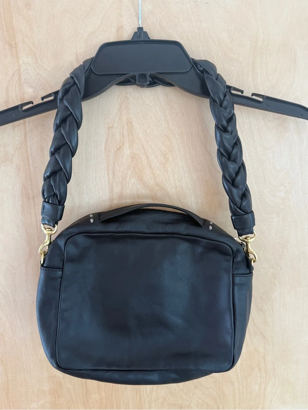 Clare V. Midi Sac in Black Leather with Braided Shoulder Strap - Picture 5 of 16